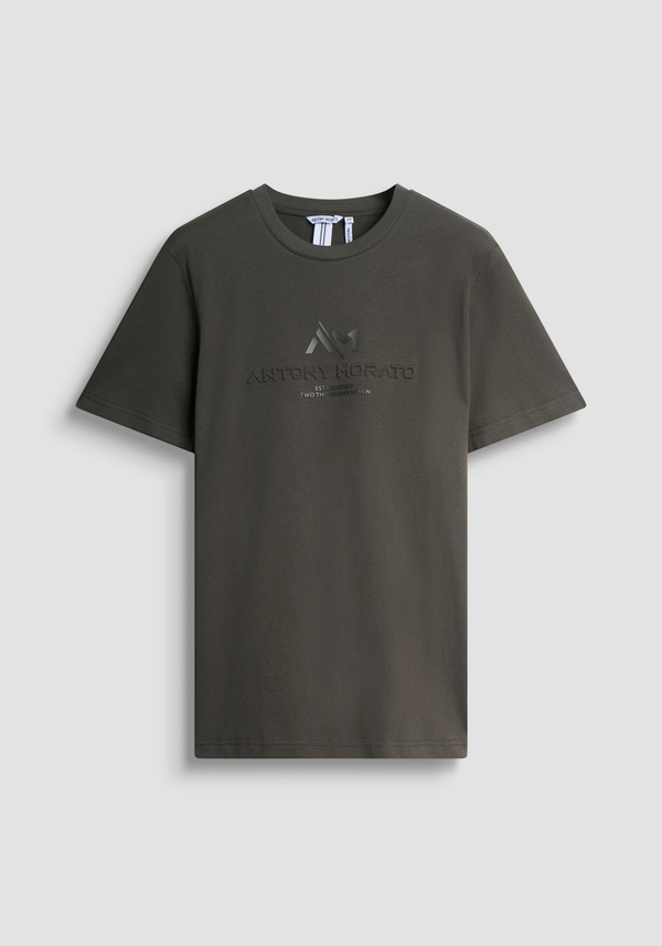 T- REGULAR FIT COTTON JERSEY T-SHIRT WITH RUBBER LOGO PRINT - Antony Morato Online Shop