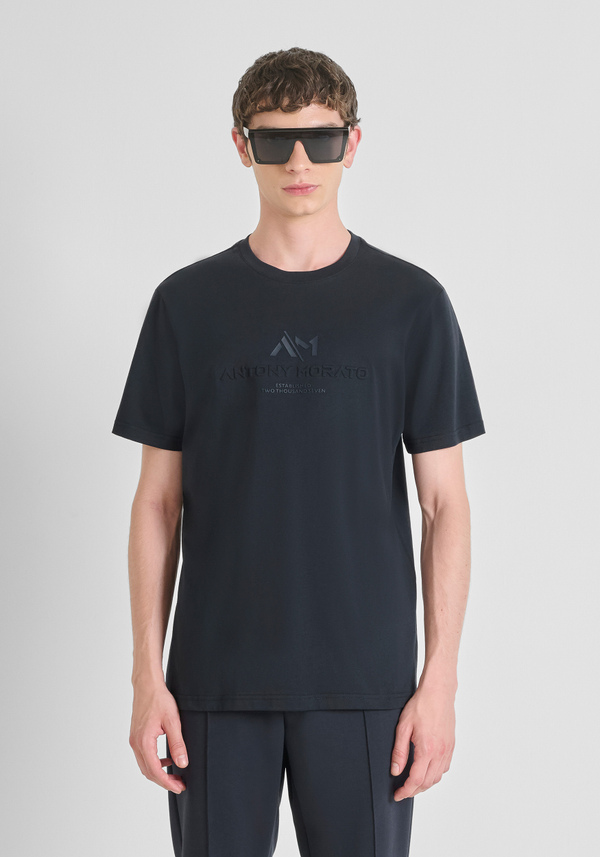 T- REGULAR FIT COTTON JERSEY T-SHIRT WITH RUBBER LOGO PRINT - Antony Morato Online Shop