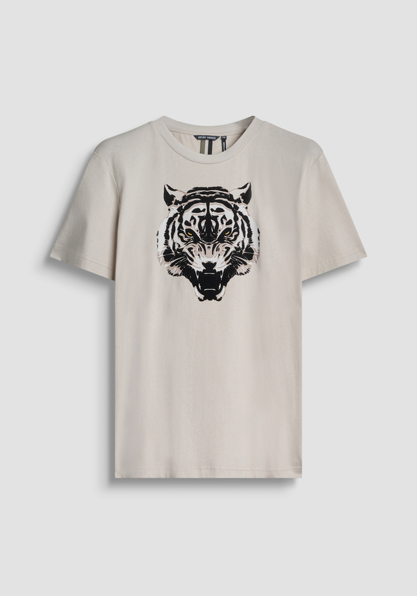 T-SHIRT REGULAR FIT EN JERSEY DE COTON AVEC IMPRIMÉ TIGRE FLOCKÉ - Antony Morato Online Shop