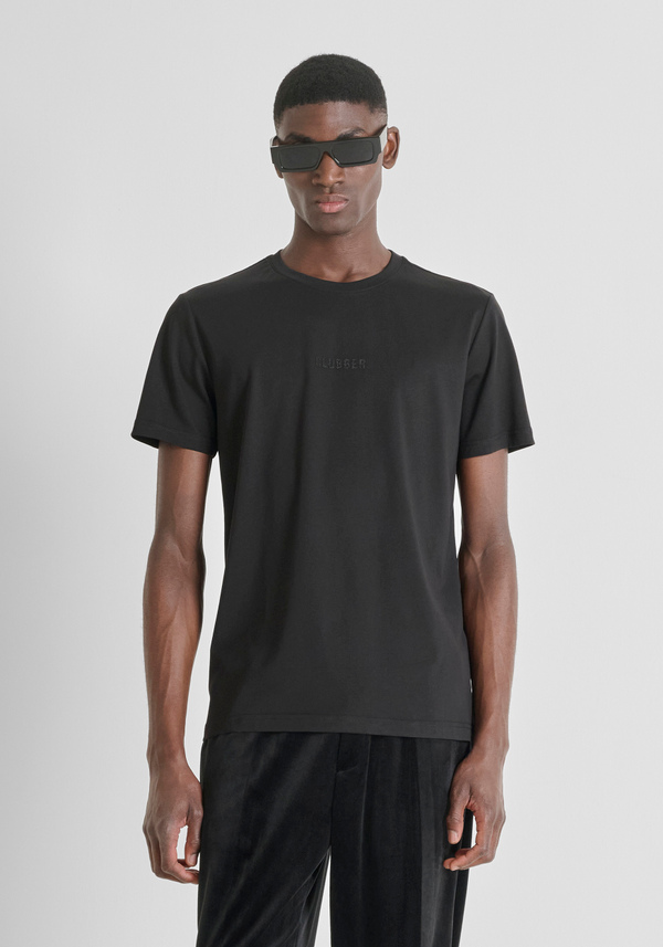 SLIM FIT COTTON BLEND CREW NECK T-SHIRT WITH LUREX PRINT - Antony Morato Online Shop