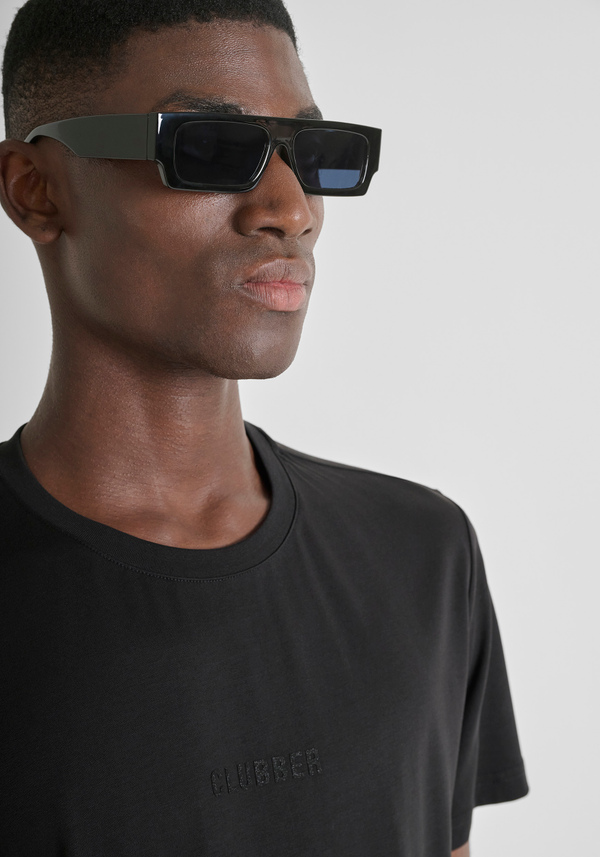 SLIM FIT COTTON BLEND CREW NECK T-SHIRT WITH LUREX PRINT - Antony Morato Online Shop