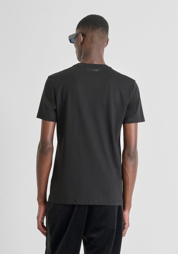 SLIM FIT COTTON BLEND CREW NECK T-SHIRT WITH LUREX PRINT - Antony Morato Online Shop