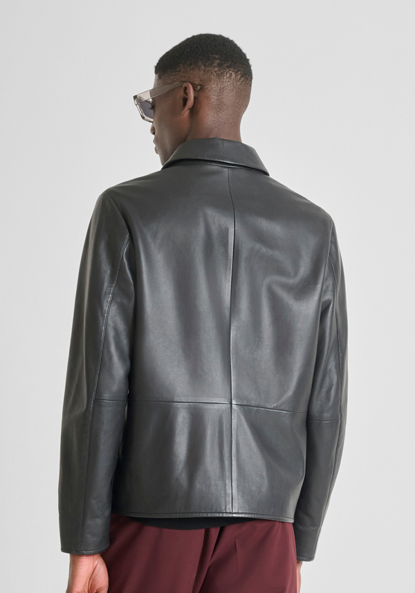 SLIM FIT WASHED EFFECT LEATHER JACKET - Antony Morato Online Shop