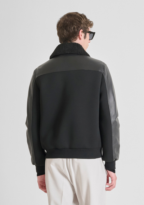 REGULAR FIT REAL LEATHER JACKET WITH TEDDY COLLAR - Antony Morato Online Shop