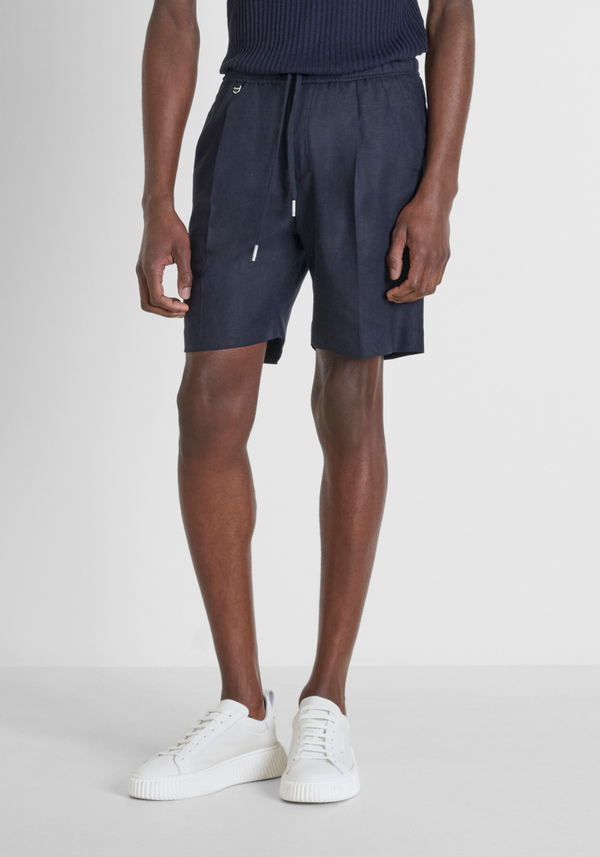 "NEIL" REGULAR FIT SHORTS IN SOFT LINEN BLEND WITH ELASTIC AND DRAWSTRING WAISTBAND - Antony Morato Online Shop