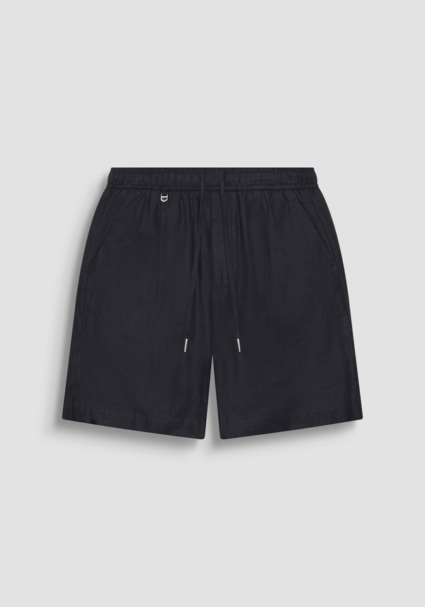 "NEIL" REGULAR FIT SHORTS IN SOFT LINEN BLEND WITH ELASTIC AND DRAWSTRING WAISTBAND - Antony Morato Online Shop