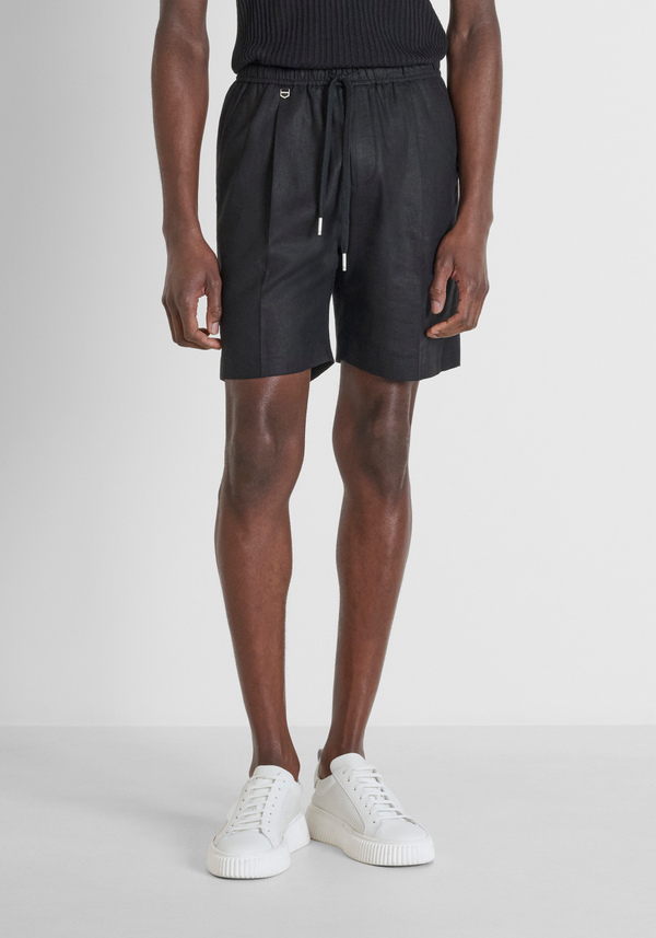 "NEIL" REGULAR FIT SHORTS IN SOFT LINEN BLEND WITH ELASTIC AND DRAWSTRING WAISTBAND - Antony Morato Online Shop