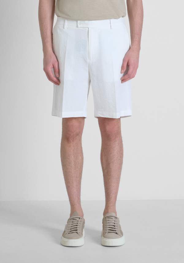 SHORTS RELAXED FIT "EVAN" IN MISTO LINO E COTONE CON PLACCHETTA LOGATA - Antony Morato Online Shop