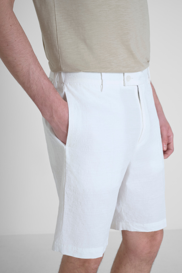 SHORTS RELAXED FIT "EVAN" IN MISTO LINO E COTONE CON PLACCHETTA LOGATA - Antony Morato Online Shop