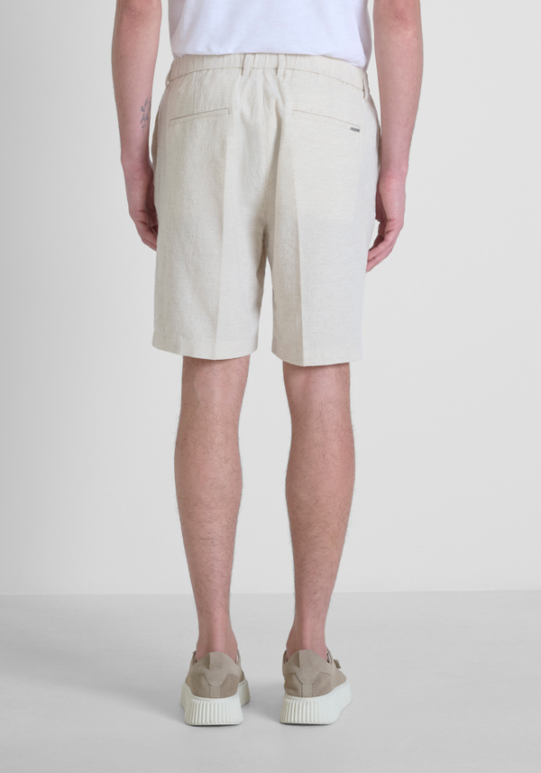 SHORTS RELAXED FIT "EVAN" IN MISTO LINO E COTONE CON PLACCHETTA LOGATA - Antony Morato Online Shop