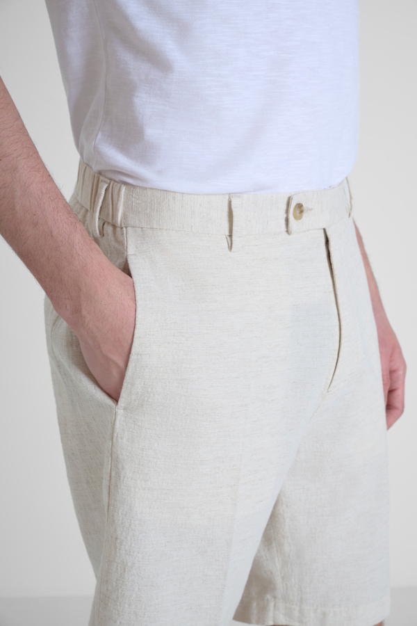 SHORTS RELAXED FIT "EVAN" IN MISTO LINO E COTONE CON PLACCHETTA LOGATA - Antony Morato Online Shop