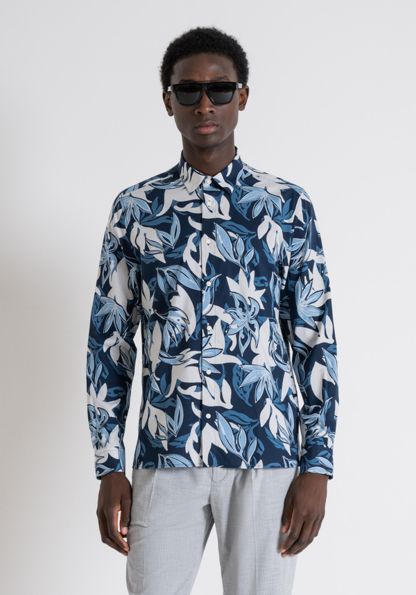COTTON BLEND REGULAR STRAIGHT FIT "BARCELONA" SHIRT WITH ALL OVER PATTERN - Antony Morato Online Shop