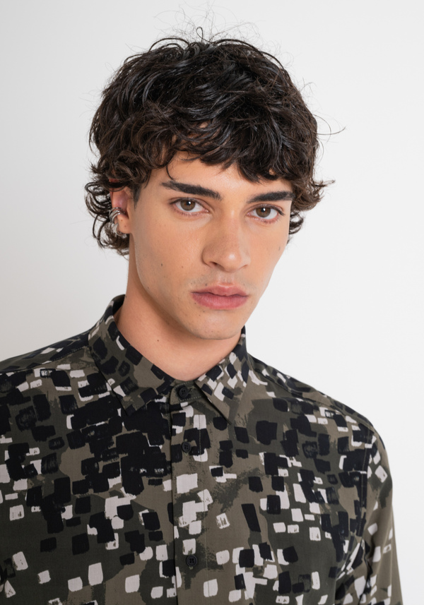 "BARCELONA" REGULAR FIT STRAIGHT CUT PRINTED VISCOSE BLEND SHIRT - Antony Morato Online Shop