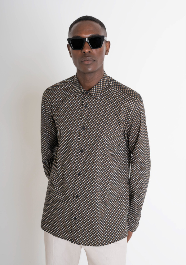 CAMICIA "BARCELLONA" REGULAR FIT TAGLIO DRITTO IN COTONE MICRO FANTASIA - Antony Morato Online Shop