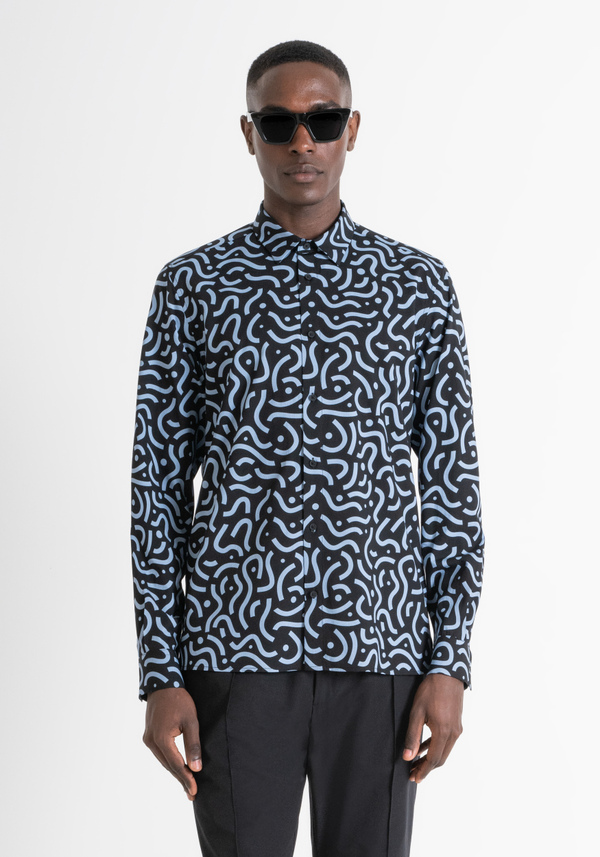 REGULAR FIT "BARCELONA" STRAIGHT CUT SHIRT IN PATTERNED VISCOSE BLEND - Antony Morato Online Shop