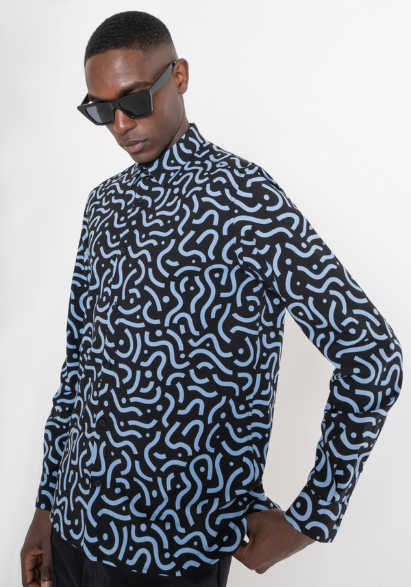 REGULAR FIT "BARCELONA" STRAIGHT CUT SHIRT IN PATTERNED VISCOSE BLEND - Antony Morato Online Shop