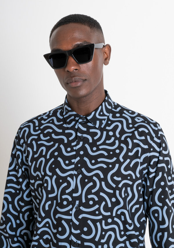 REGULAR FIT "BARCELONA" STRAIGHT CUT SHIRT IN PATTERNED VISCOSE BLEND - Antony Morato Online Shop
