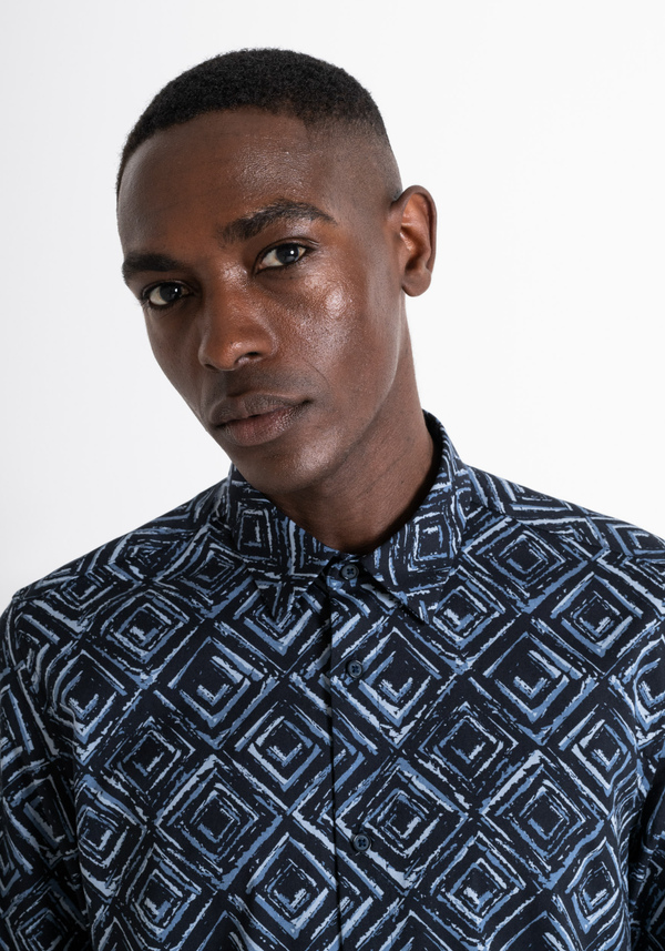 REGULAR FIT "BARCELONA" SHIRT IN DIAMOND PATTERNED VISCOSE BLEND - Antony Morato Online Shop