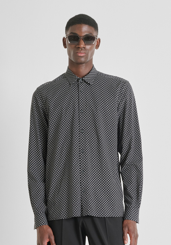REGULAR STRAIGHT FIT "BARCELONA" COTTON BLEND SHIRT IN DOTS PRINT - Antony Morato Online Shop