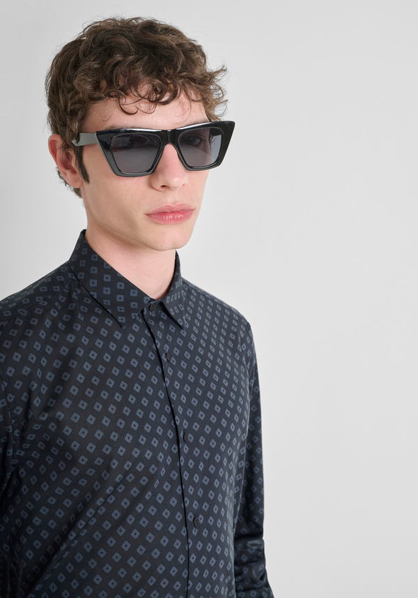 CHEMISE REGULAR STRAIGHT FIT « BARCELONA » MÉLANGE DE COTON IMPRIMÉ GÉOMÉTRIQUE - Antony Morato Online Shop