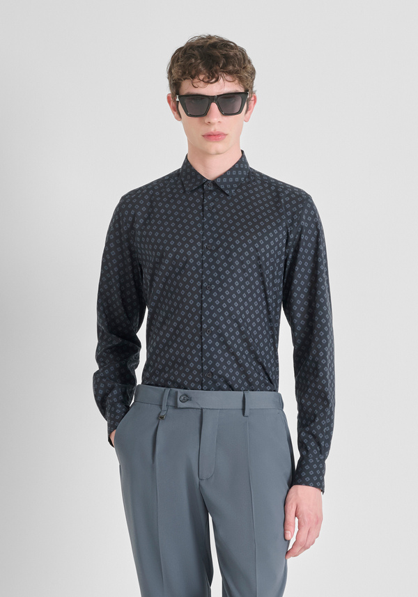 CHEMISE REGULAR STRAIGHT FIT « BARCELONA » MÉLANGE DE COTON IMPRIMÉ GÉOMÉTRIQUE - Antony Morato Online Shop