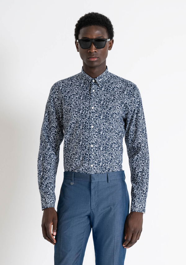 SLIM FIT "NAPOLI" COTTON SHIRT WITH ALL OVER PRINT - Antony Morato Online Shop