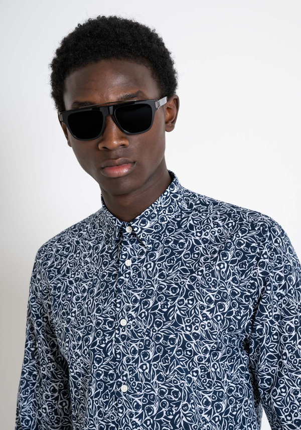 SLIM FIT "NAPOLI" COTTON SHIRT WITH ALL OVER PRINT - Antony Morato Online Shop