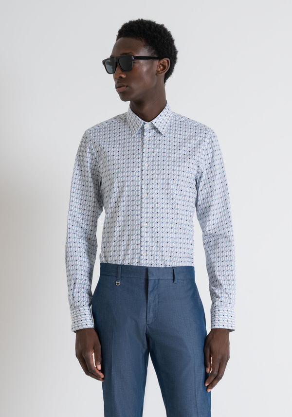 SLIM FIT "NAPOLI" COTTON SHIRT WITH ALL OVER PRINT - Antony Morato Online Shop