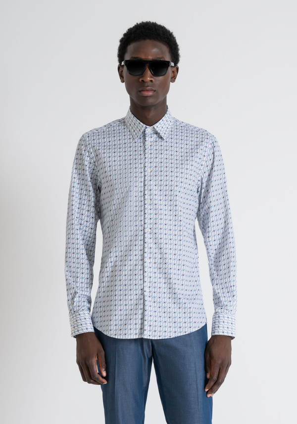 SLIM FIT "NAPOLI" COTTON SHIRT WITH ALL OVER PRINT - Antony Morato Online Shop