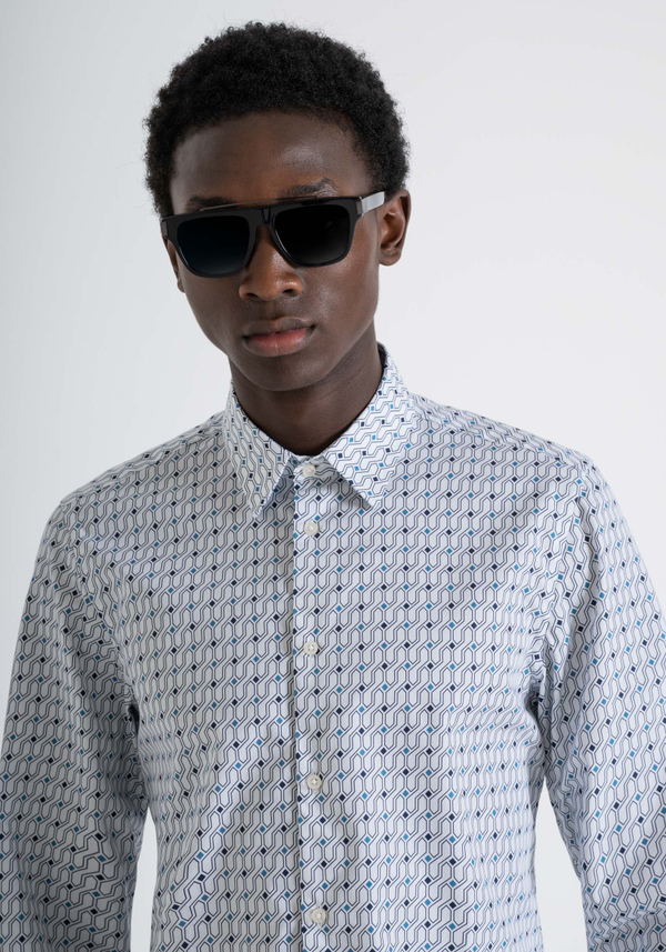 SLIM FIT "NAPOLI" COTTON SHIRT WITH ALL OVER PRINT - Antony Morato Online Shop