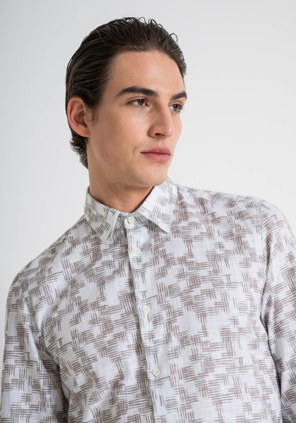 SLIM FIT "NAPOLI" SLUB PRINTED COTTON SHIRT - Antony Morato Online Shop