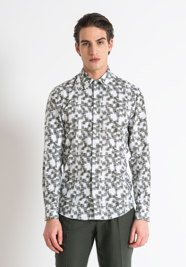 SLIM FIT "NAPOLI" SLUB PRINTED COTTON SHIRT - Antony Morato Online Shop