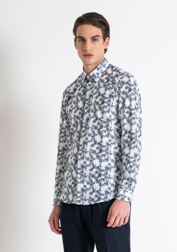 SLIM FIT "NAPOLI" SLUB PRINTED COTTON SHIRT - Antony Morato Online Shop