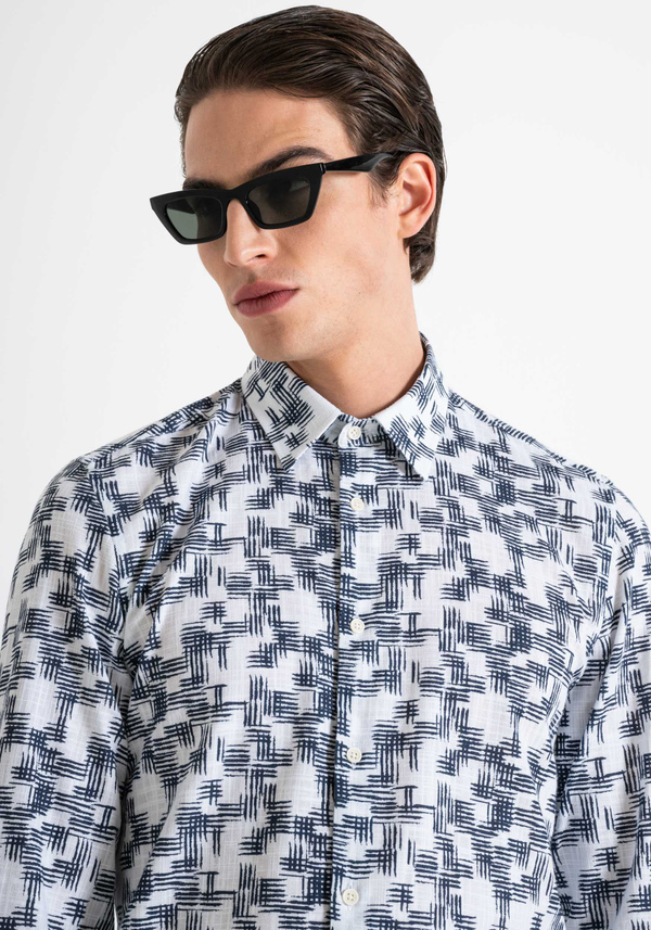 SLIM FIT "NAPOLI" SLUB PRINTED COTTON SHIRT - Antony Morato Online Shop