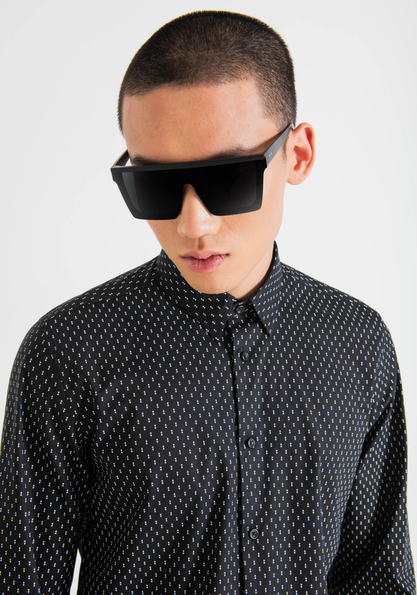 "NAPOLI" SLIM FIT SHIRT IN SOFT-FEEL COTTON WITH ALL-OVER MICRO PRINT - Antony Morato Online Shop