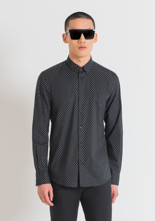 "NAPOLI" SLIM FIT SHIRT IN SOFT-FEEL COTTON WITH ALL-OVER MICRO PRINT - Antony Morato Online Shop