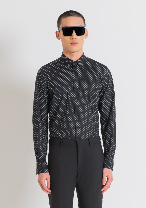 "NAPOLI" SLIM FIT SHIRT IN SOFT-FEEL COTTON WITH ALL-OVER MICRO PRINT - Antony Morato Online Shop