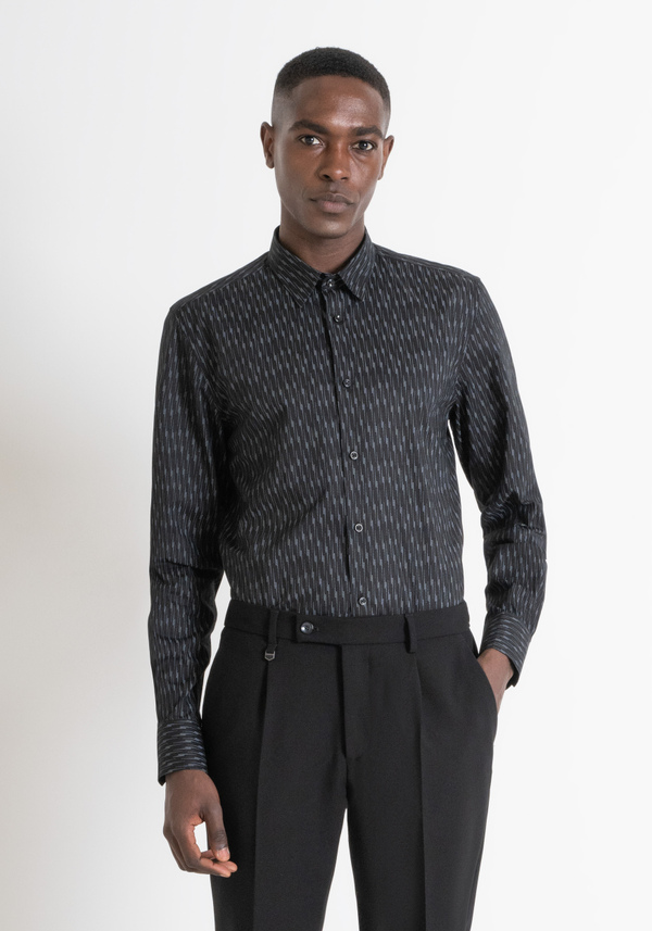 SLIM FIT "NAPOLI" SHIRT IN BLUE COTTON WITH MICRO PATTERN - Antony Morato Online Shop