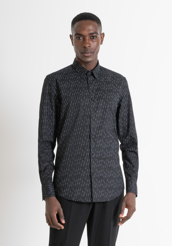SLIM FIT "NAPOLI" SHIRT IN BLUE COTTON WITH MICRO PATTERN - Antony Morato Online Shop