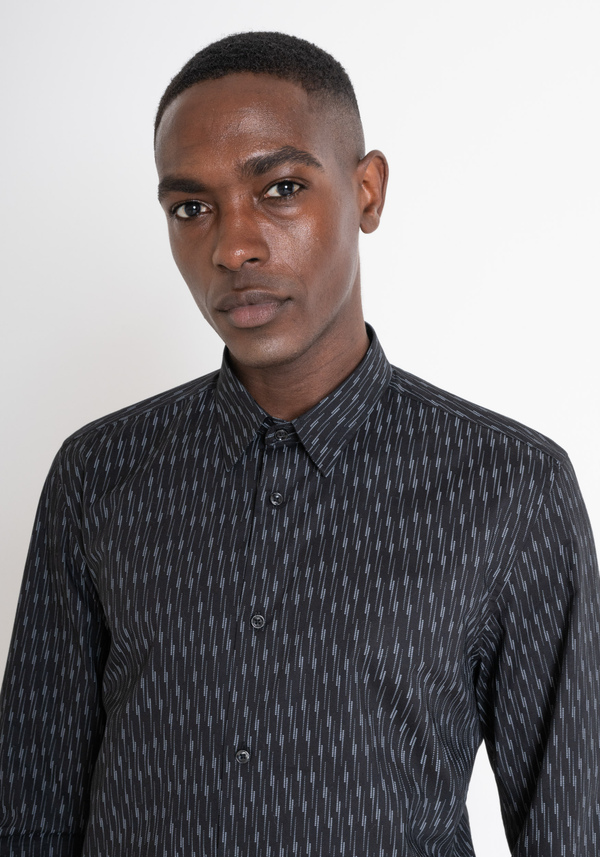 SLIM FIT "NAPOLI" SHIRT IN BLUE COTTON WITH MICRO PATTERN - Antony Morato Online Shop