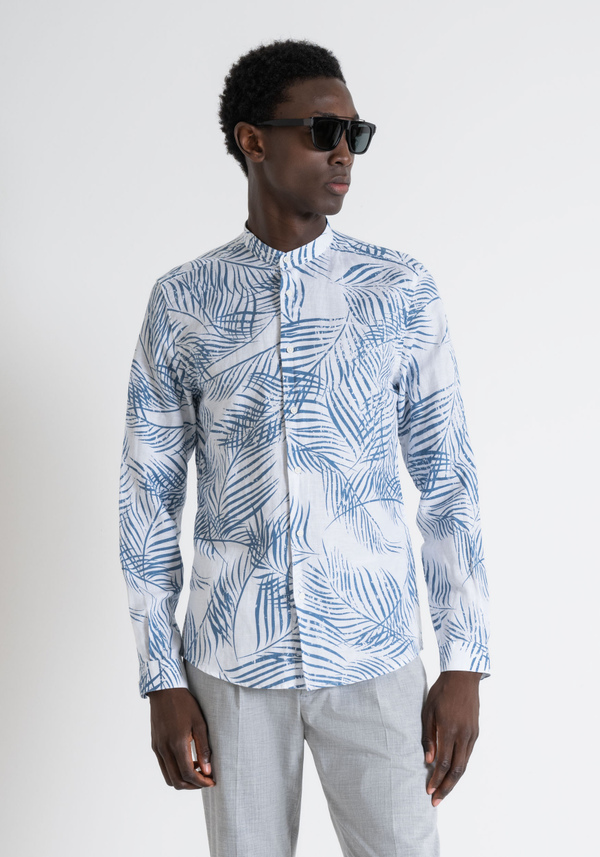 SLIM FIT "SEOUL" SHIRT IN COTTON LINEN BLEND PRINTED SOFT HAND - Antony Morato Online Shop