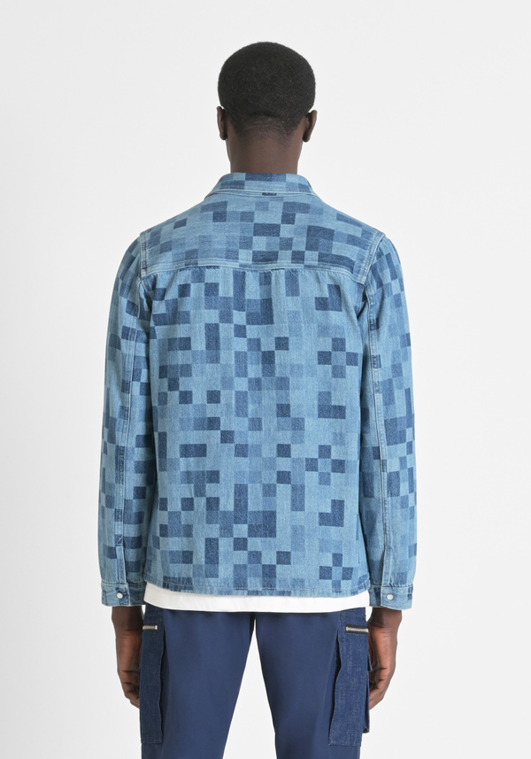 "RAY" REGULAR FIT DENIM SHIRT WITH GEOMETRIC PATTERN AND LASER CUT - Antony Morato Online Shop