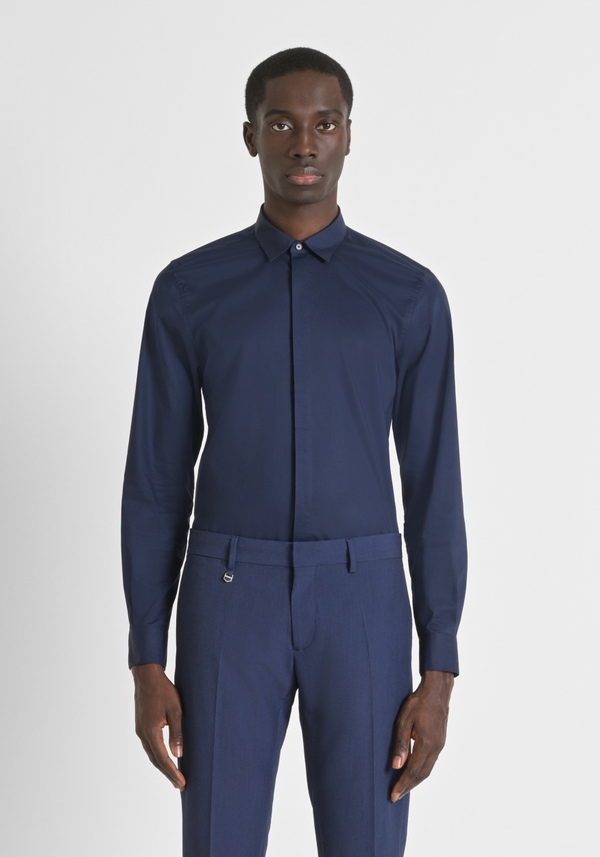 "LONDON" SOLID-COLOUR COTTON POPLIN SLIM FIT SHIRT - Antony Morato Online Shop