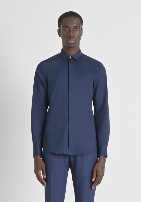 "LONDON" SOLID-COLOUR COTTON POPLIN SLIM FIT SHIRT - Antony Morato Online Shop