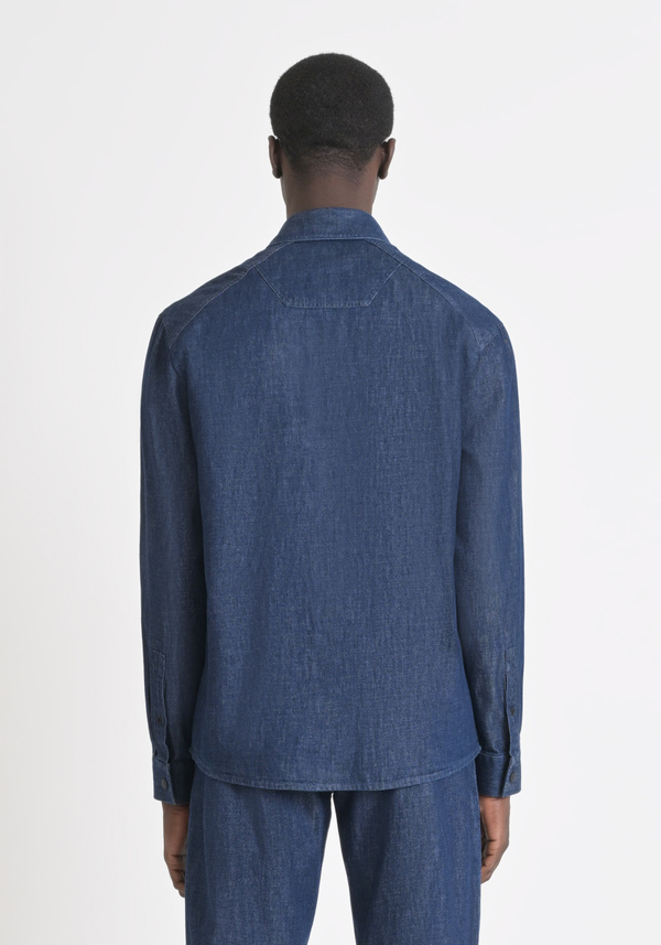 REGULAR-FIT DENIM SHIRT WITH LOGO EMBROIDERY AND POCKETS - Antony Morato Online Shop