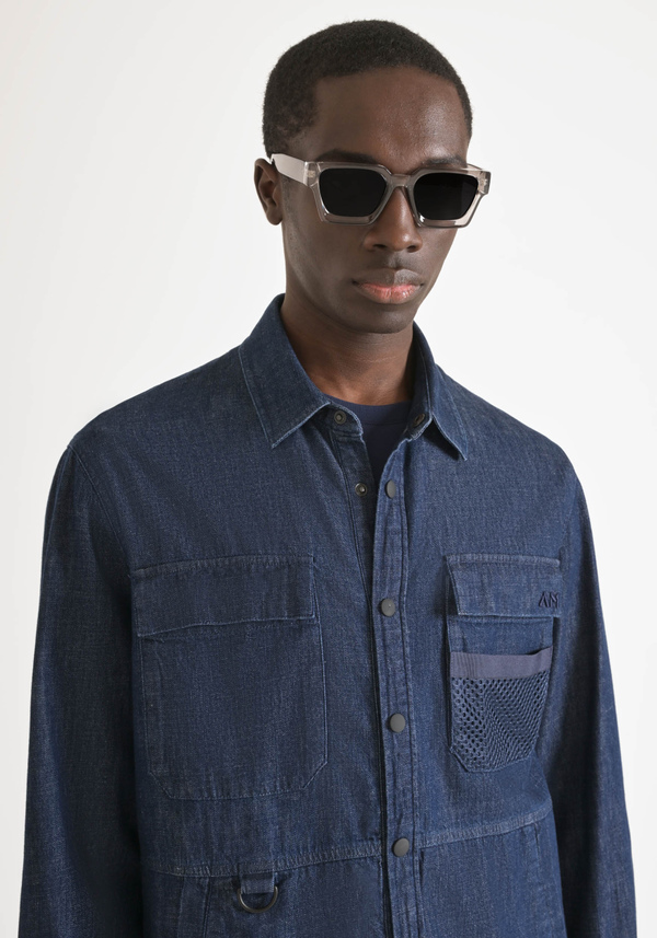 REGULAR-FIT DENIM SHIRT WITH LOGO EMBROIDERY AND POCKETS - Antony Morato Online Shop