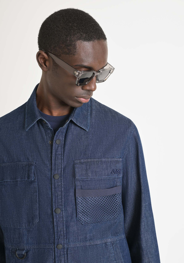 REGULAR-FIT DENIM SHIRT WITH LOGO EMBROIDERY AND POCKETS - Antony Morato Online Shop