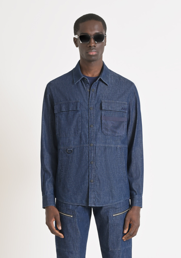 REGULAR-FIT DENIM SHIRT WITH LOGO EMBROIDERY AND POCKETS - Antony Morato Online Shop