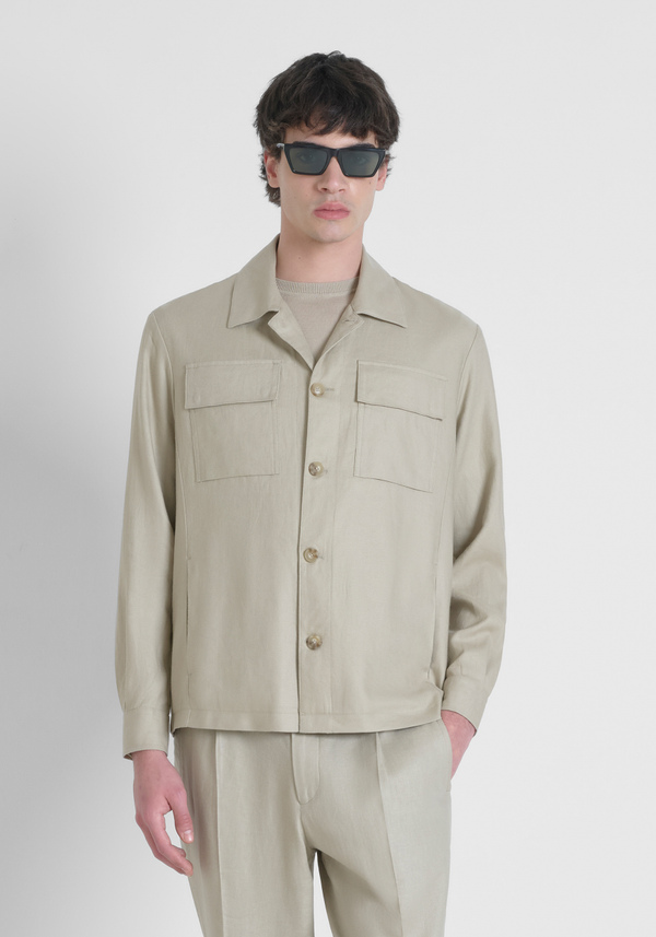 CAMISA REGULAR FIT «MELBOURNE» EN SARGA MEZCLA DE LINO Y VISCOSA - Antony Morato Online Shop