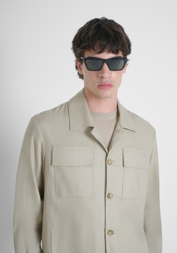 CAMISA REGULAR FIT «MELBOURNE» EN SARGA MEZCLA DE LINO Y VISCOSA - Antony Morato Online Shop